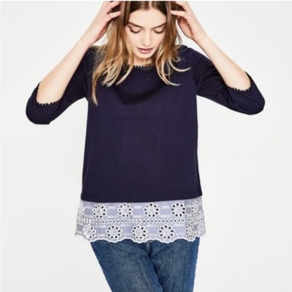 Boden Jersey Broderie Eyelet Overlay Blouse - Picture 2 of 12